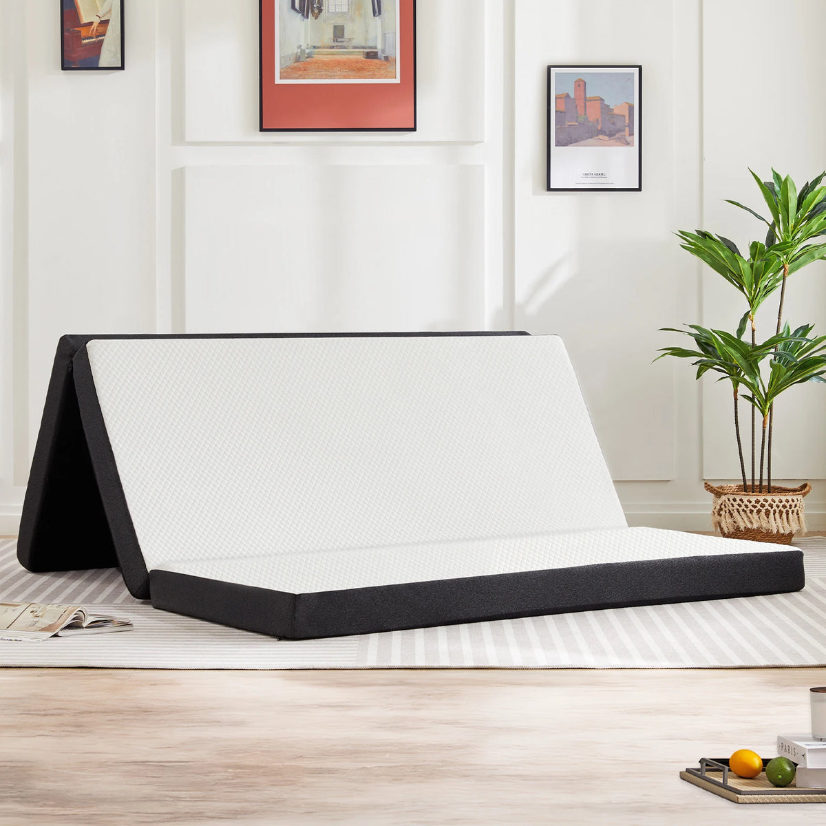 JHK 3-4Inch Soft Mattress Tri-Fold Memory Foam Mattress with Collapsible and Washable Cover Portable Floor Bed for Travel Yoga