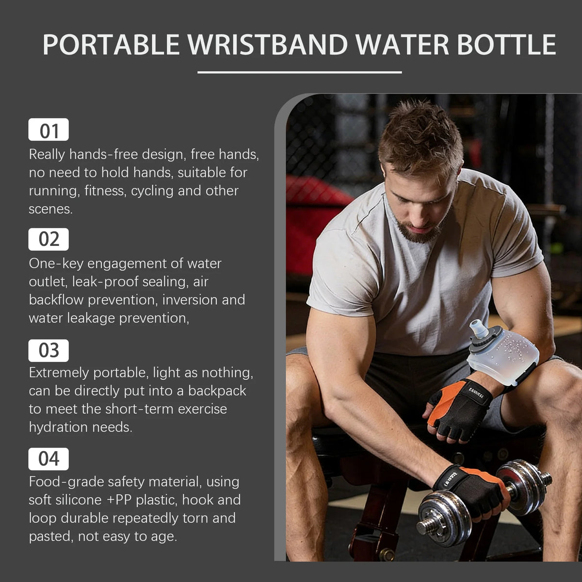 Portable Wristband Water Bottle Hands‑Free Wearable Sports Water Cup Leak‑Resistant for Running Cycling Climbing Outdoor Fitness Daily Sports Hydration