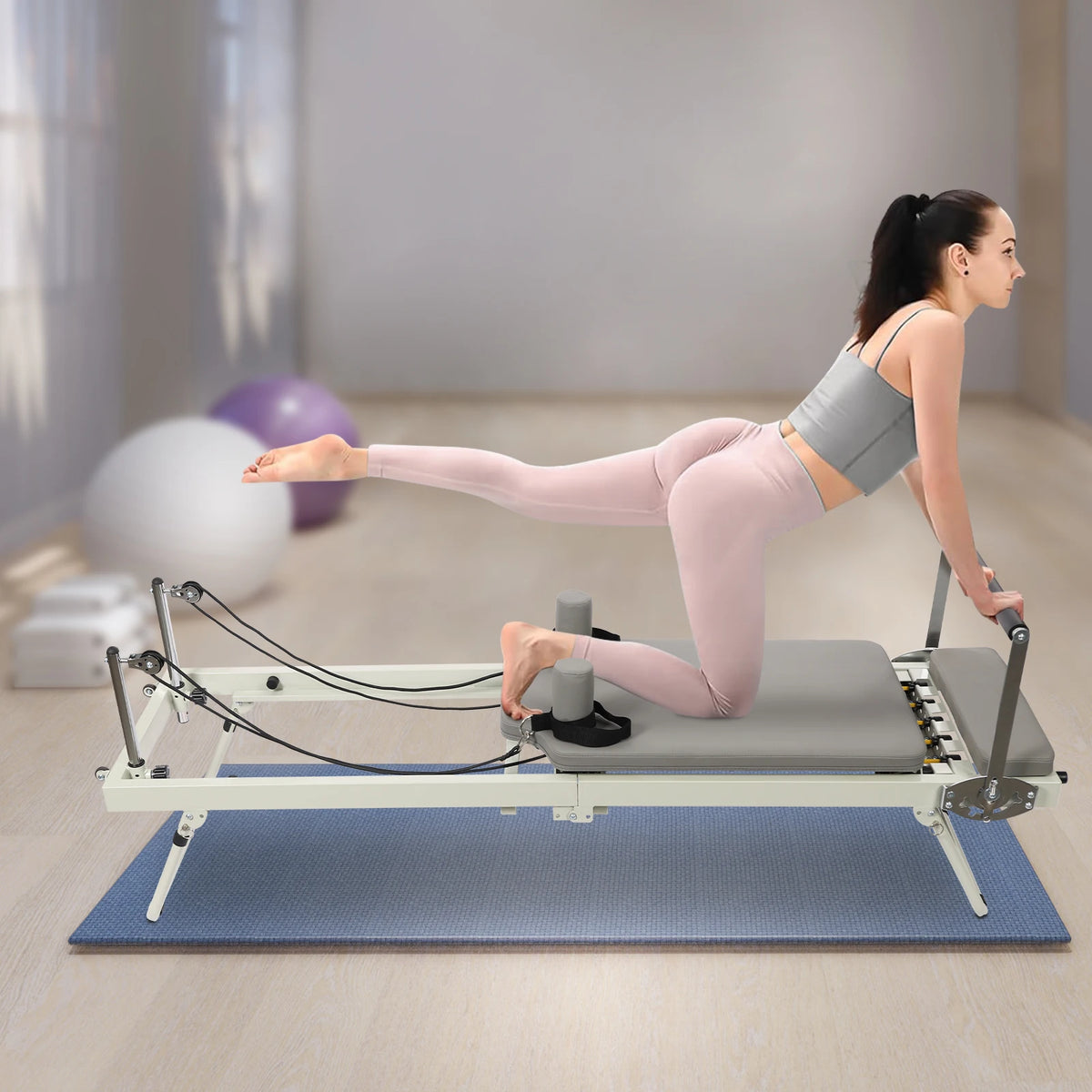 120kg/264.55lbs Foldable Pilates Reformer Machine, Multifunctional Yoga Fitness Equipment, Pilates Exercise Equipment
