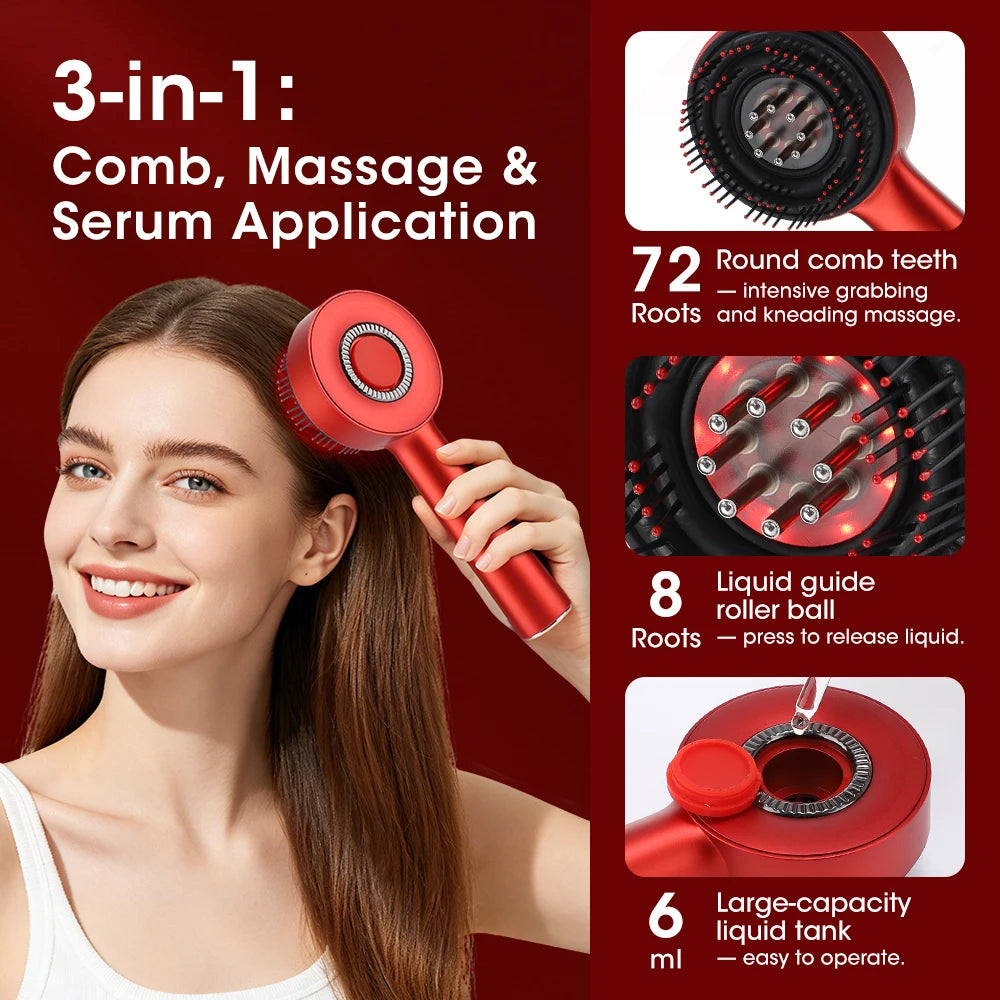 Modes Electric Massage Comb Portable Red Light Kneading Massage Hair Brush Hair Follicles On The Head Essence Oil Applicator