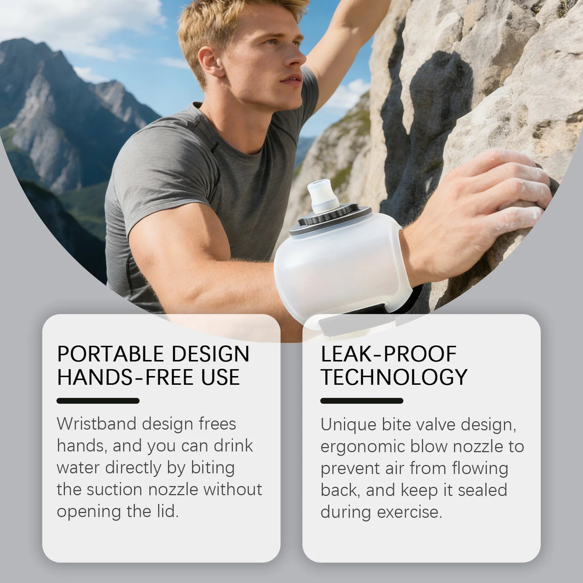 Portable Wristband Water Bottle Hands‑Free Wearable Sports Water Cup Leak‑Resistant for Running Cycling Climbing Outdoor Fitness Daily Sports Hydration